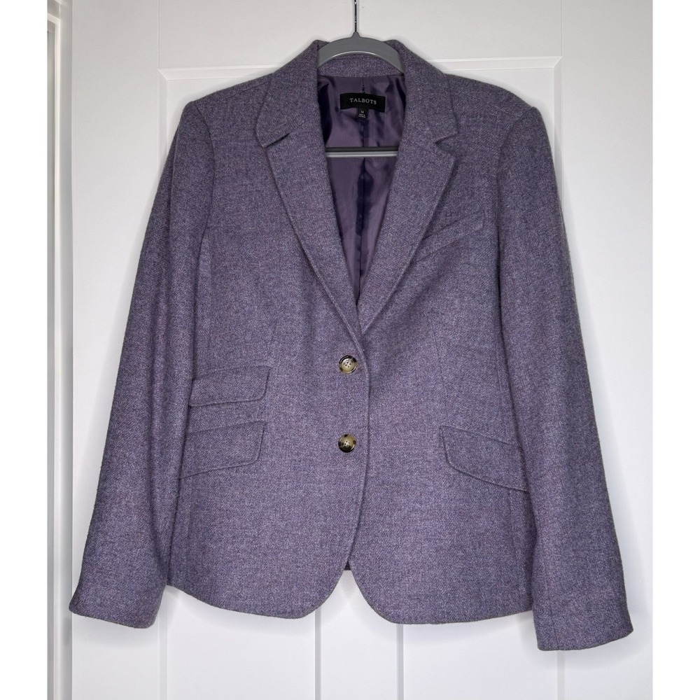 Talbots Wool Blend Blazer Women's 14 Purple Heather Peplum Career Chic Jacket